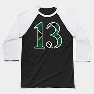 13 Sports Jersey Number Green Black Flannel Baseball T-Shirt